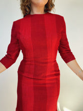 Load image into Gallery viewer, 1960s Dress Wool Woven Fitted Burgundy Red S