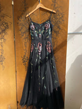Load image into Gallery viewer, Vintage 1940s Dress Black Tulle Floral Sequined Gown S/XS