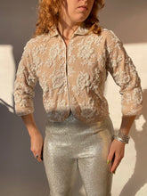 Load image into Gallery viewer, 1950s Cropped Sweater Lace Beaded Wool Knit Cardigan S