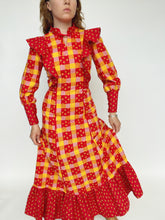 Load image into Gallery viewer, 1970s Maxi Dress Patchwork Cotton Prairie Gown S