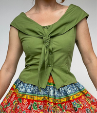 Load image into Gallery viewer, 1950s Blouse Cropped Cotton Green Sleeveless Top S