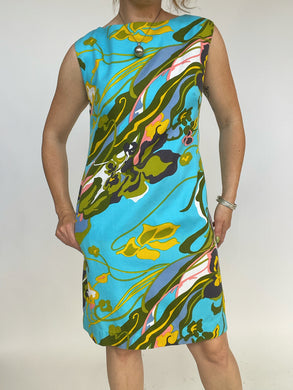 1960s Dress Hawaiian Cotton Abstract Shift S
