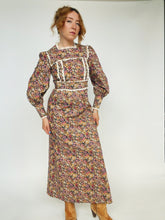 Load image into Gallery viewer, 1970s Maxi Dress Cotton Strawberry Floral Prairie Gown S
