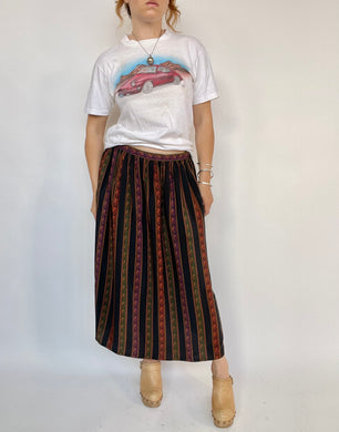 1980s Silk Full Midi Skirt Patterned Stripe L