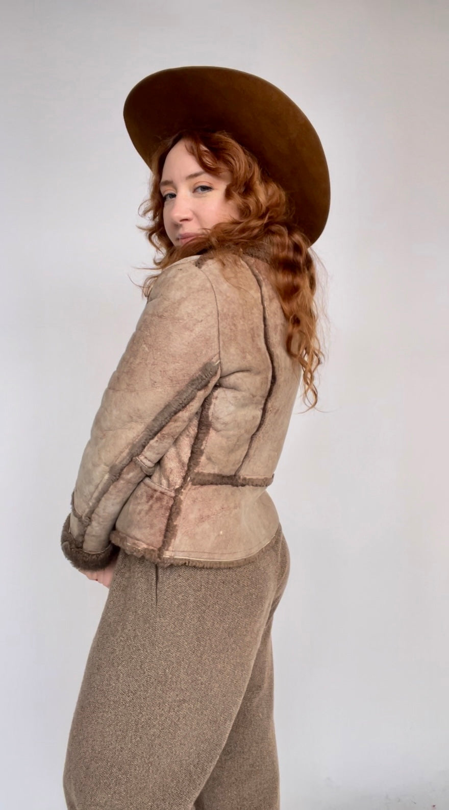 1970s Shearling Cropped Jacket Sheepskin Brown S