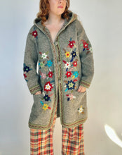 Load image into Gallery viewer, 1970s Sweater Wool Chunky Knit Floral Hooded Long