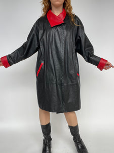 1980s Leather Jacket Oversized Swing Coat M/S