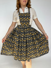 Load image into Gallery viewer, 1950s Pinafore Full Skirt  Cotton Lace Novelty Folk Print XS / S