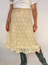 Load image into Gallery viewer, Vintage 1970s Skirt Crochet Lace Cream Boho L
