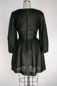 1960s Dress Black Metallic Mod Mini XS