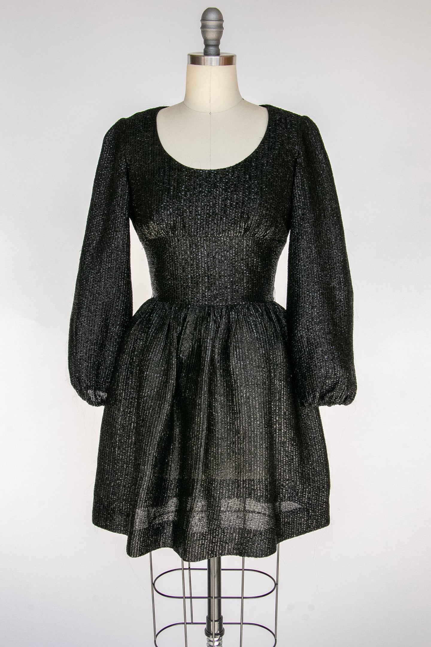1960s Dress Black Metallic Mod Mini XS