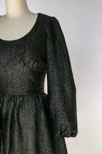 Load image into Gallery viewer, 1960s Dress Black Metallic Mod Mini XS