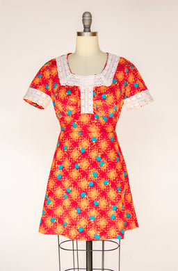 1970s Mini Dress Printed Mod S