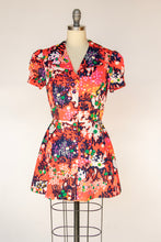 Load image into Gallery viewer, 1970s Mini Dress Shirtfront Bright Printed S/M
