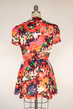 Load image into Gallery viewer, 1970s Mini Dress Shirtfront Bright Printed S/M