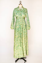 Load image into Gallery viewer, 1970s Maxi Dress Printed Green Caftan M
