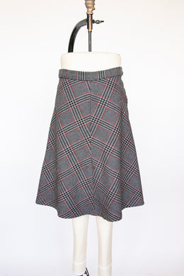 1970s Wool Full Skirt Plaid A-line M