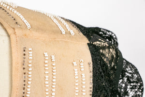 1920s Dress Black Lace Beaded Illusion Deco S