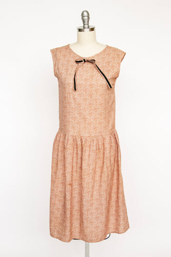1920s Dress Printed Cotton Deco Flapper Day Dress XS P