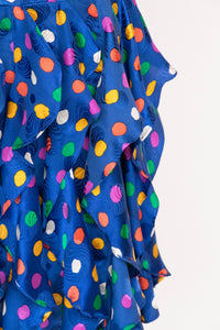 1980s Dress Silk Ruffle Polka Dot Print XS P