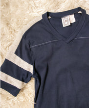 Load image into Gallery viewer, 1980s Tee Blue Stripe Weave T-Shirt M