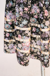 1970s Shirtwaist Dress Dark Floral Cotton Full Skirt L / XL