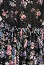 Load image into Gallery viewer, 1970s Shirtwaist Dress Dark Floral Cotton Full Skirt L / XL