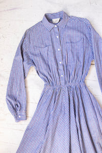 1980s Dress Cotton Full Skirt Shirt Front M