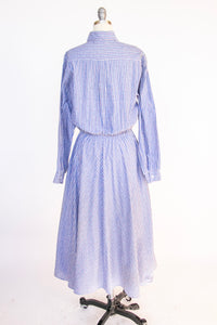 1980s Dress Cotton Full Skirt Shirt Front M
