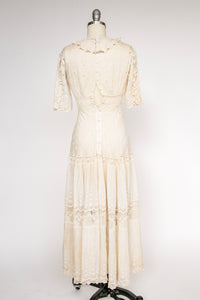 1910s Antique Dress Sheer Lace Cotton XS