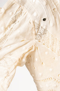1910s Antique Dress Sheer Lace Cotton XS