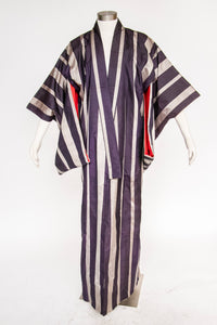 1950s Kimono Japanese Robe Raw Silk Long 60s