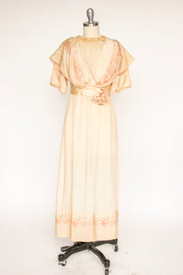 Edwardian Gown Antique Dress Silk Floral XS