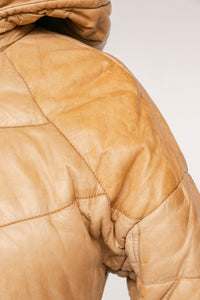 1970s Coat Deerskin Quilted Leather Finnish Jacket Hooded XS