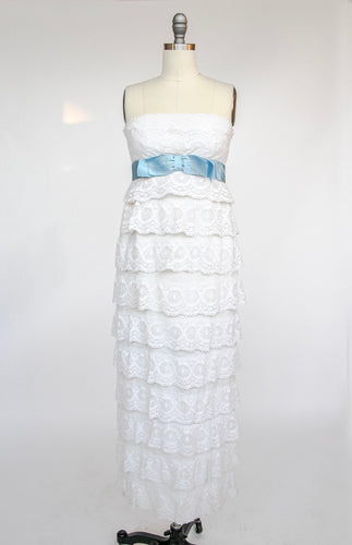 1950s Dress White Lace Strapless Fitted M
