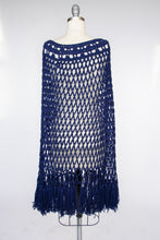 Load image into Gallery viewer, 1970s Poncho Sheer Knit Fringe Granny Crochet