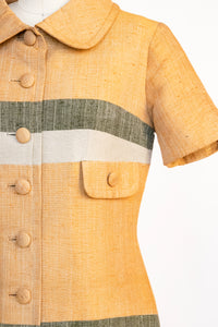 1960s Dress Thai Raw Silk Striped A-Line M