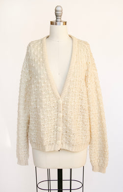 1980s Sweater Chunky Knit Cropped Cardigan M
