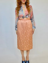 Load image into Gallery viewer, 1970s Skirt Peach Shiny Satin Jacquard High Waist S