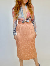 Load image into Gallery viewer, 1970s Skirt Peach Shiny Satin Jacquard High Waist S
