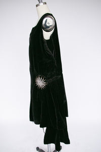 1920s Dress Black Velvet Asymetric Deco S
