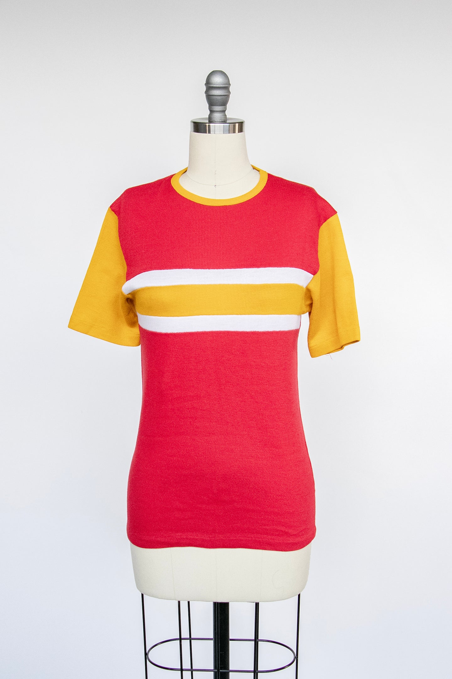 1970s T-shirt Top Striped Knit Color Block S
