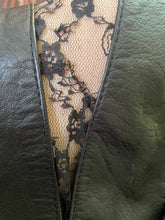 Load image into Gallery viewer, 1980s Leather Dress Black Lace Illusion Fitted S