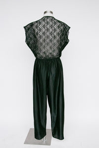 1980s Jumpsuit Lingerie Loungewear Sheer Lace Onesie