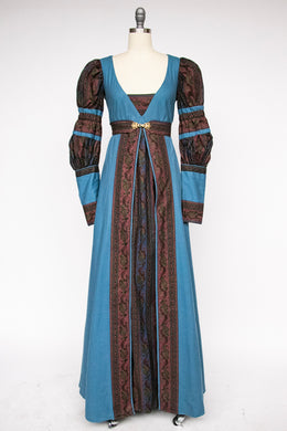 1970s Dress Renaissance Cotton Maxi Gown M
