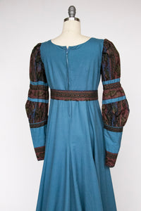 1970s Dress Renaissance Cotton Maxi Gown M