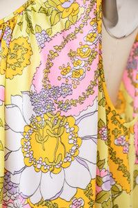 1970s Nightgown Slip Dress Floral Knit L