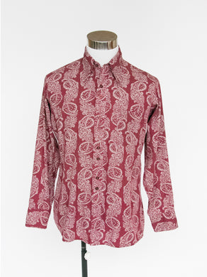 1970s Shirt Men's Printed Cotton Button Up L