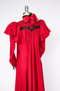 Antique Dress Mother Hubbard Gown 1890s Cotton XS