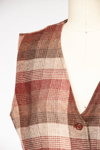 1970s Vest Top Plaid Wool Waistcoat M